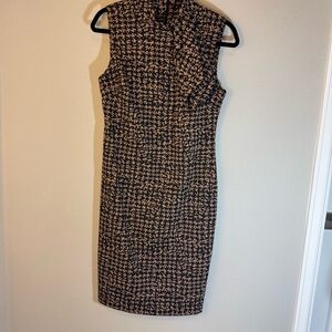Calvin Klein Elegant Black and Tan Houndstooth Dress